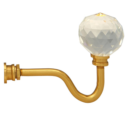 Wall mounted curtain tie back hook, Designed as a crystal glass ball attached at top of a metal hook.