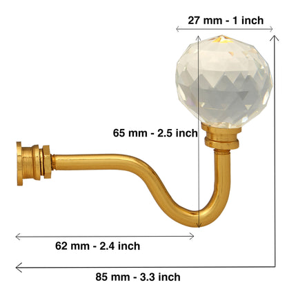 Wall mounted curtain tie back hook, Designed as a crystal glass ball attached at top of a metal hook.