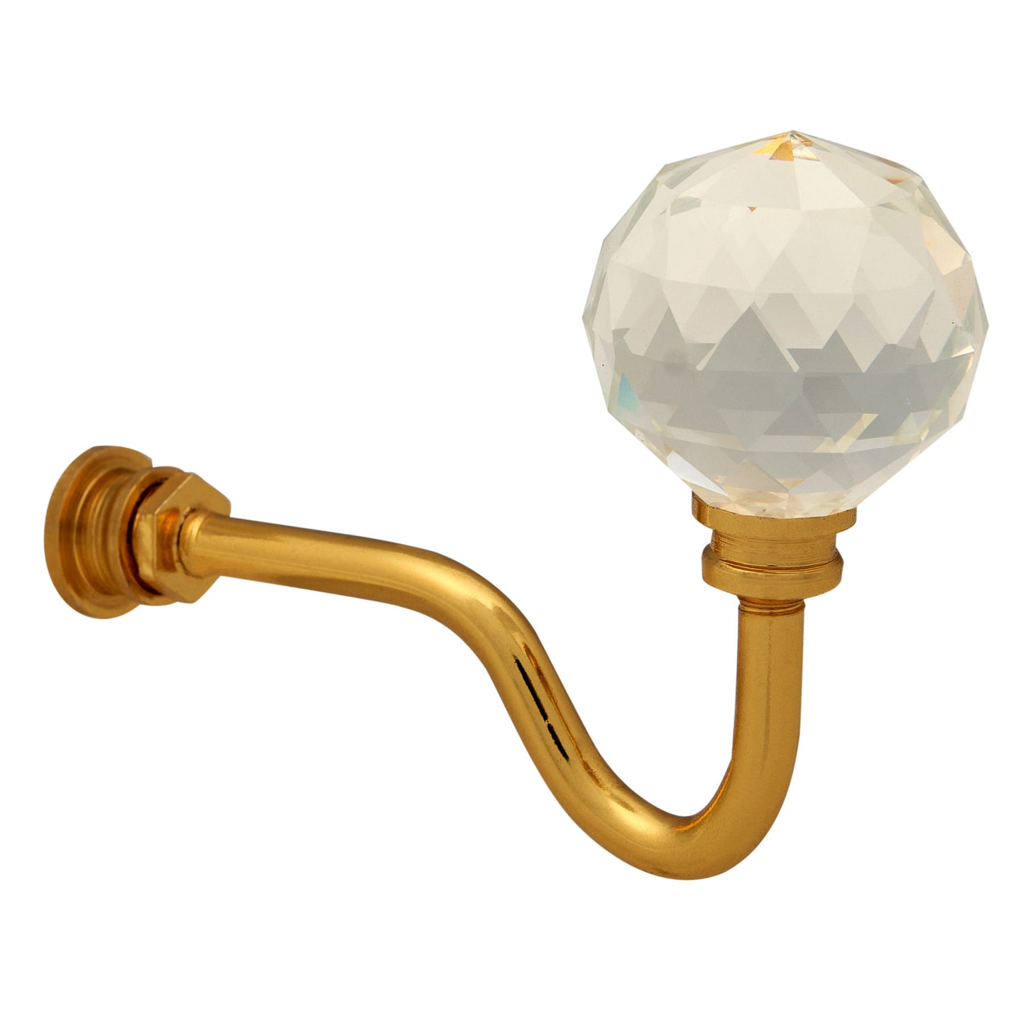 Wall mounted curtain tie back hook, Designed as a crystal glass ball attached at top of a metal hook.