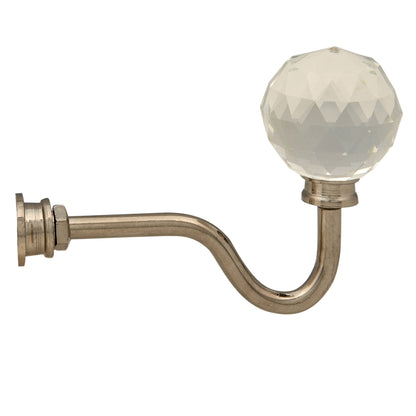 Wall mounted curtain tie back hook, Designed as a crystal glass ball attached at top of a metal hook.