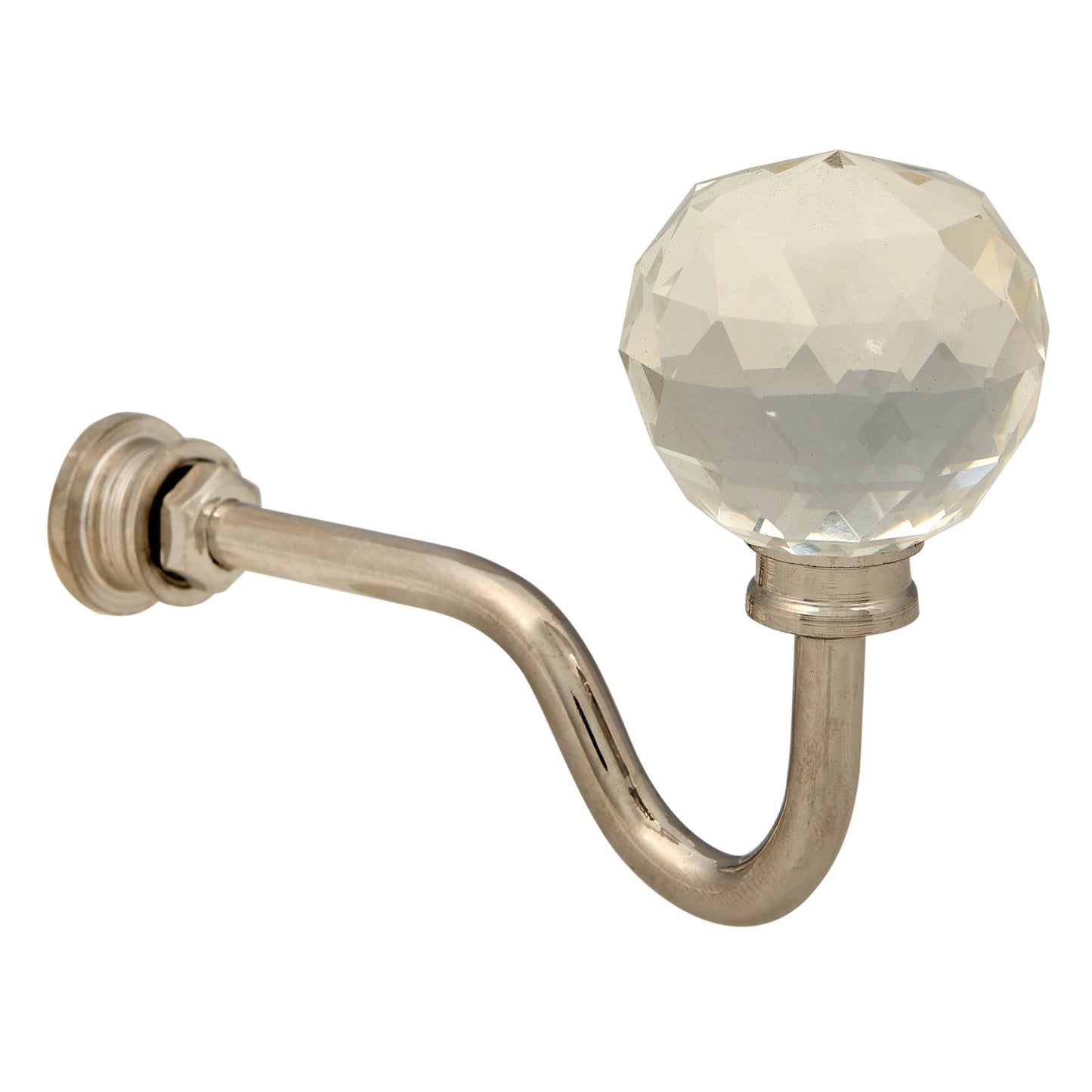 Wall mounted curtain tie back hook, Designed as a crystal glass ball attached at top of a metal hook.