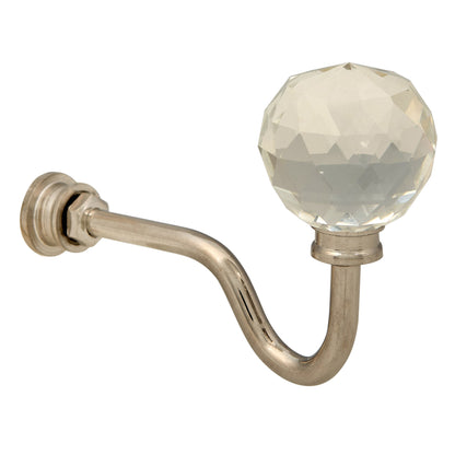 Wall mounted curtain tie back hook, Designed as a crystal glass ball attached at top of a metal hook.