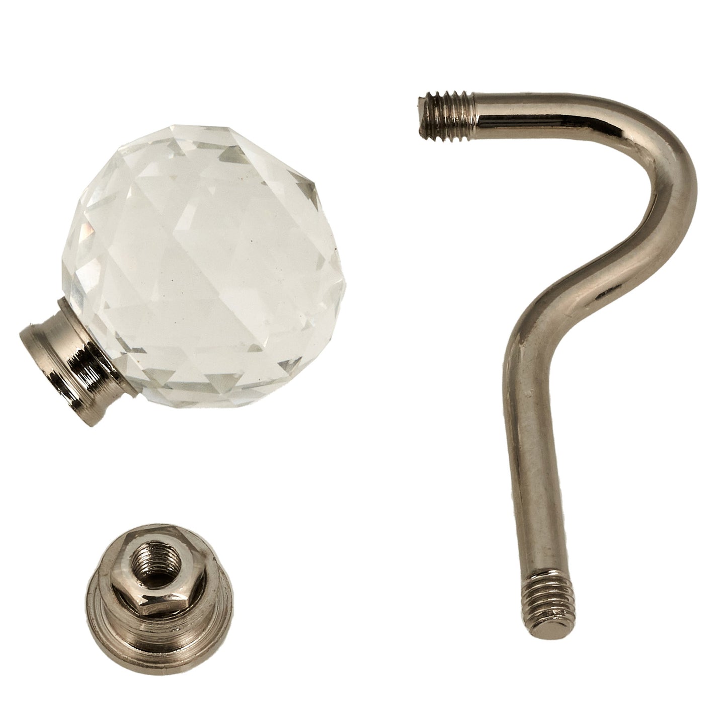 Wall mounted curtain tie back hook, Designed as a crystal glass ball attached at top of a metal hook.