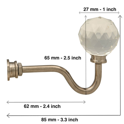 Wall mounted curtain tie back hook, Designed as a crystal glass ball attached at top of a metal hook.