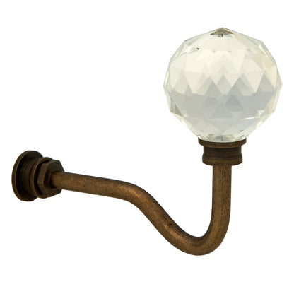 Wall mounted curtain tie back hook, Designed as a crystal glass ball attached at top of a metal hook.