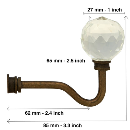 Wall mounted curtain tie back hook, Designed as a crystal glass ball attached at top of a metal hook.