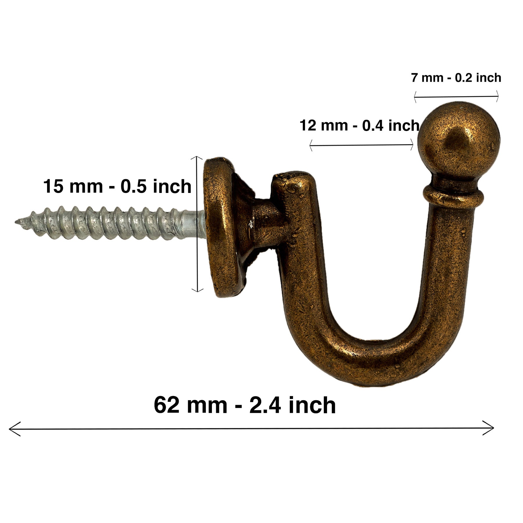 Brass Tieback Hook - 40mm Length - Curtain Tieback Accessory