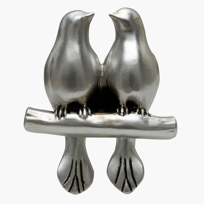 Wall mounted curtain tie back two birds on a branch. Designed as two large birds on a branch looking each other.