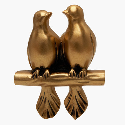 Wall mounted curtain tie back two birds on a branch. Designed as two large birds on a branch looking each other.