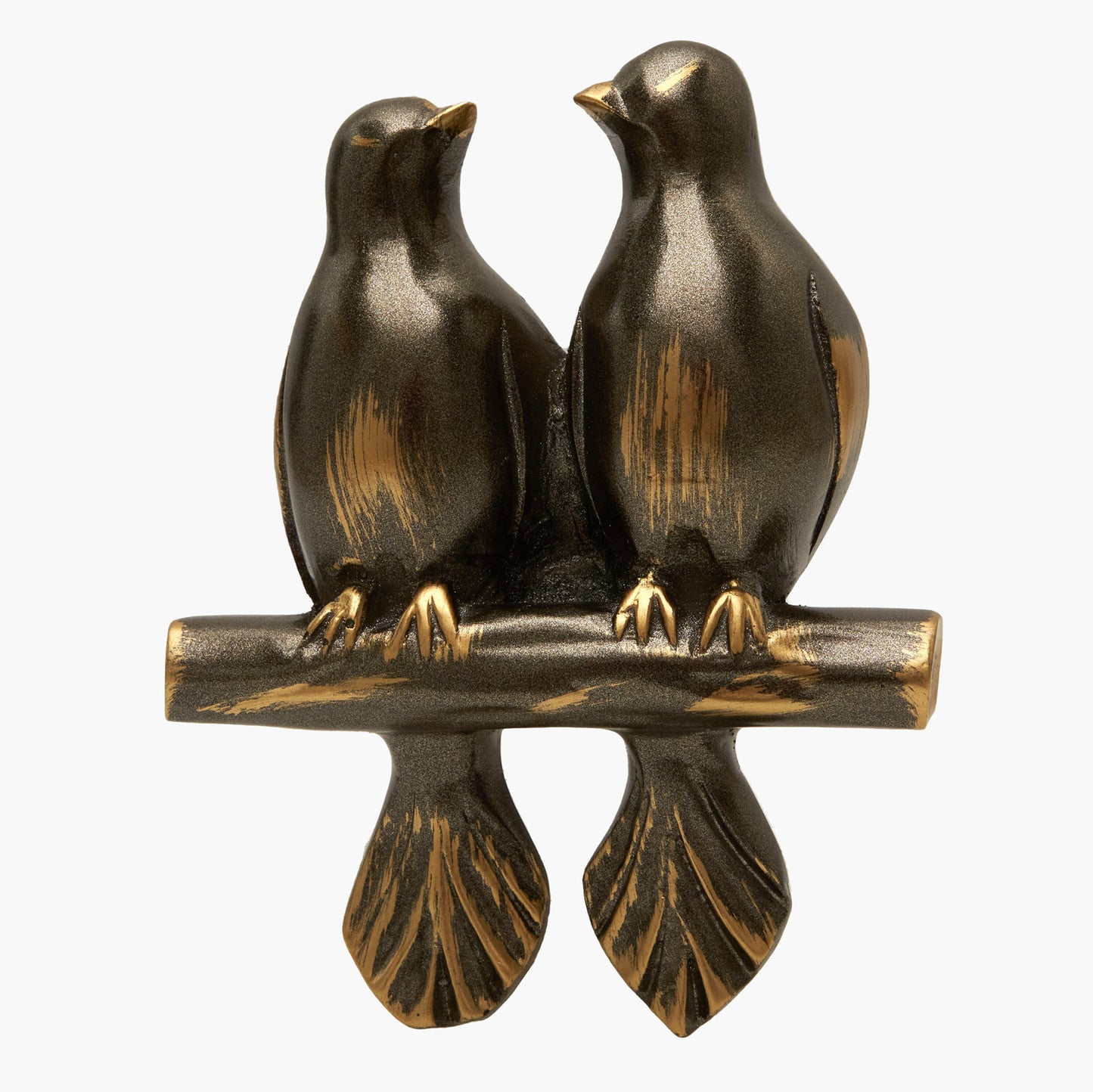 Wall mounted curtain tie back two birds on a branch. Designed as two large birds on a branch looking each other.