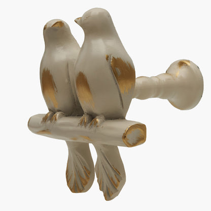 Wall mounted curtain tie back two birds on a branch. Designed as two large birds on a branch looking each other.