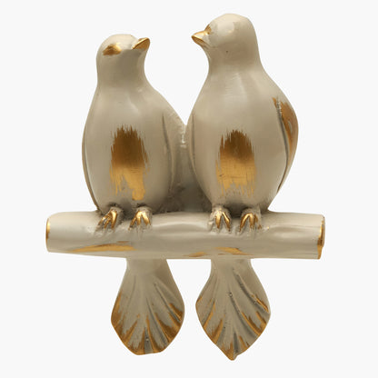 Wall mounted curtain tie back two birds on a branch. Designed as two large birds on a branch looking each other.